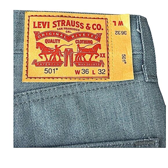 Levis 501 Jeans Mens 36x32 Grey Denim Button Fly NEW - Picture 9 of 9